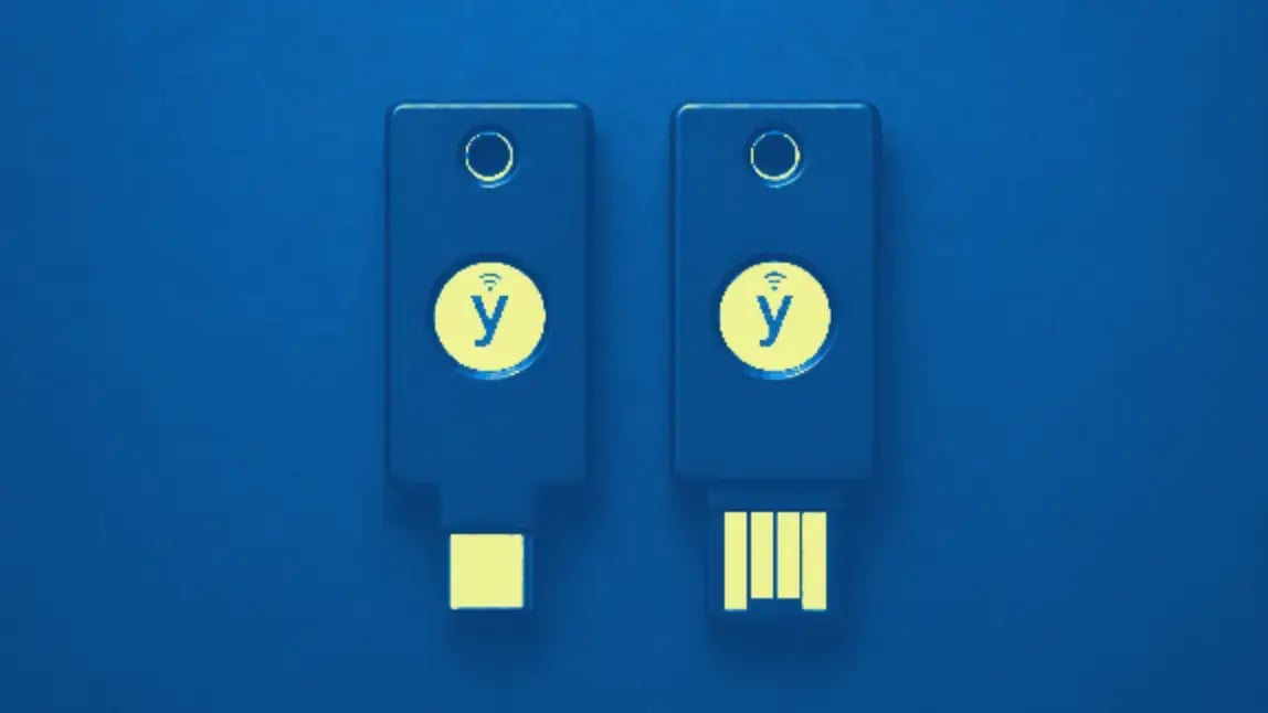 Two YubiKey USB security keys shown side by side