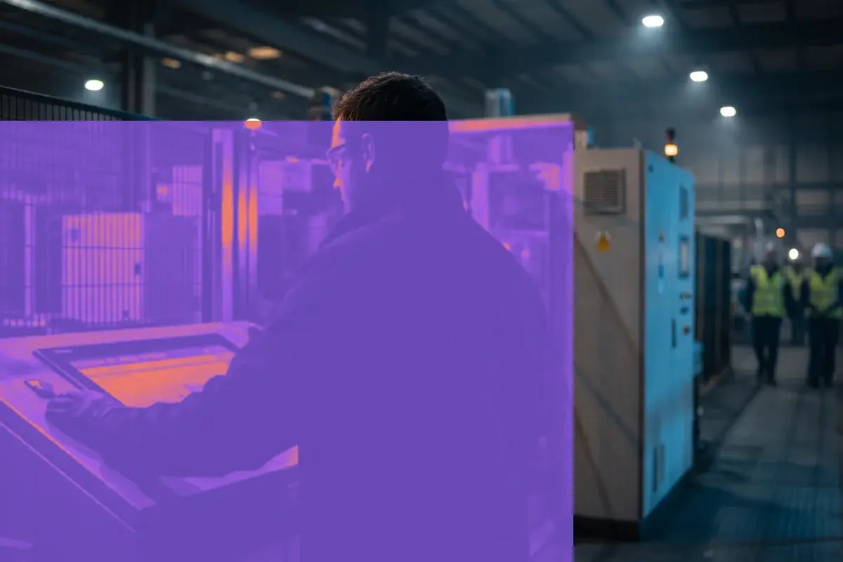 Operator at a plant floor terminal on a production line