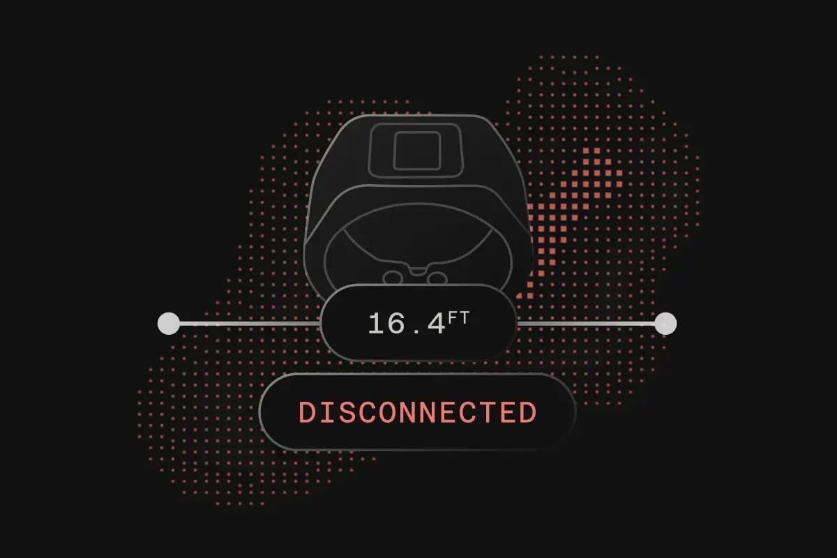 TokenCore Wearable out of range at 16.4 feet, showing the session disconnected