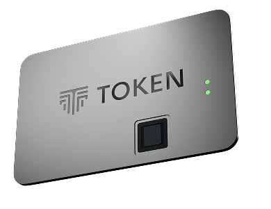 TokenCore™ Card, a metal keycard with a built-in fingerprint sensor