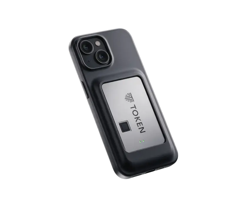 TokenCore™ Card in its phone wallet accessory